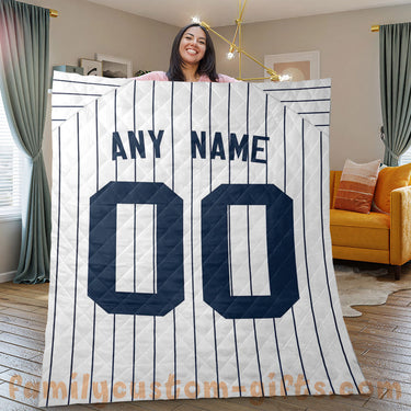 Custom Premium Quilt Blanket New York Jersey Baseball Personalized Quilt Gifts for Her & Him